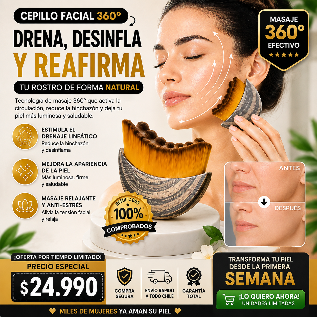 Cepillo Drenaje Linfático Facial